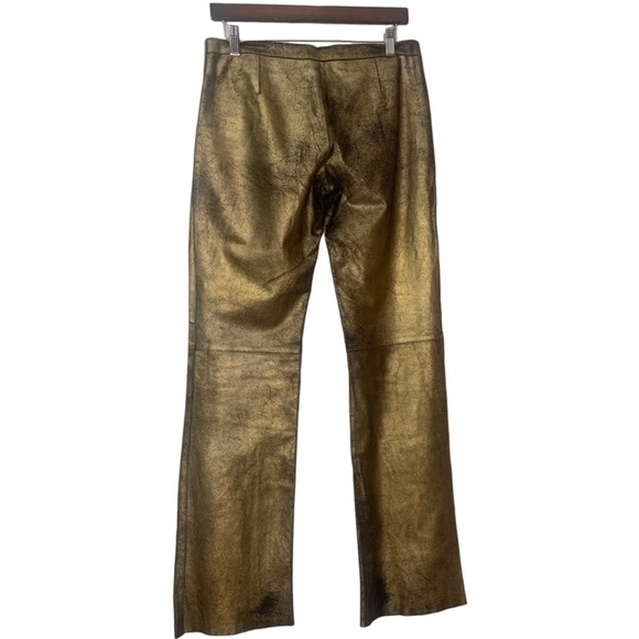 BCBGMaxazaria Gold Bronze Zip Front Genuine Leather Straight Leg Pants - Picture 3 of 14